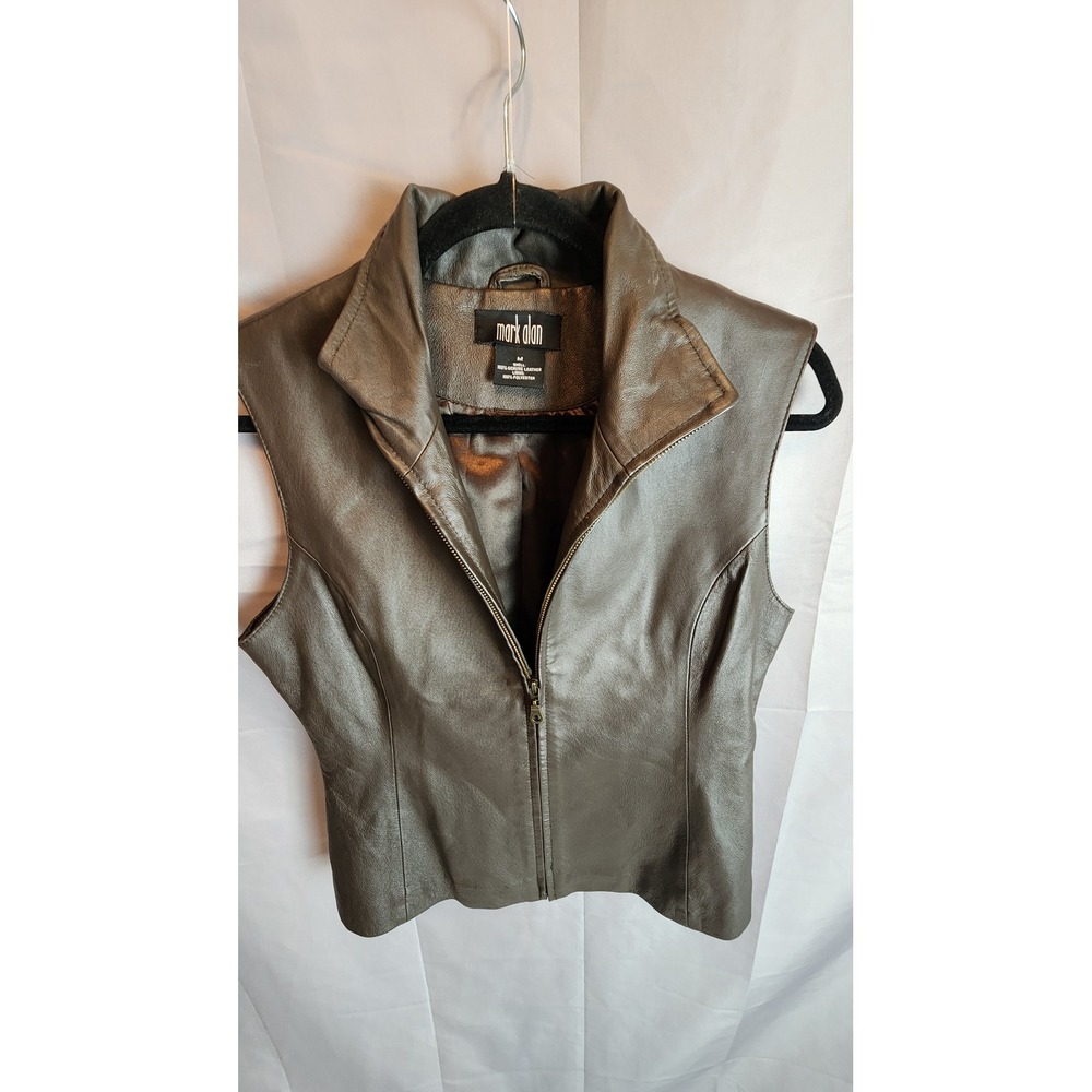 Mark Alan Womens Brown Genuine Leather Zip Up Moto Biker Vest Size M